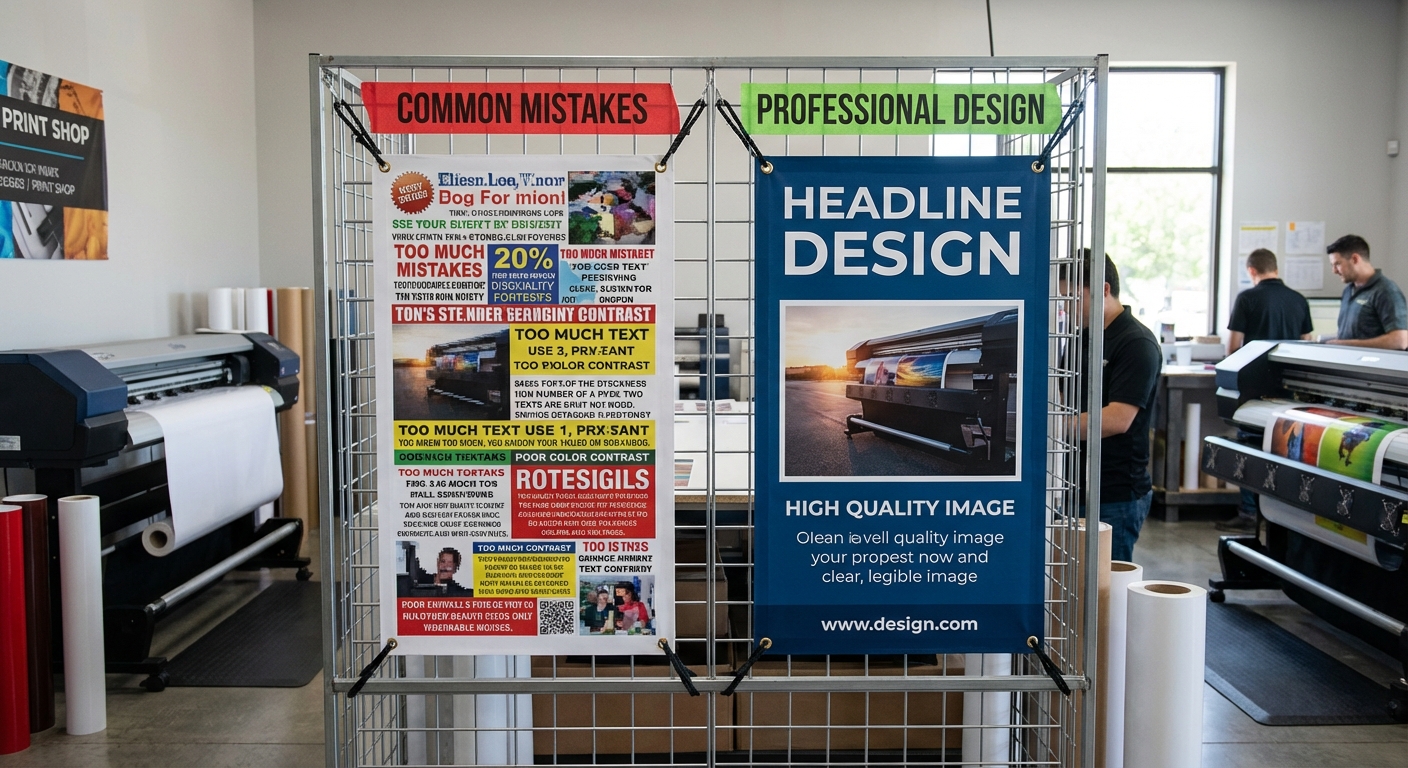 Banner design comparison showing mistakes vs correct design