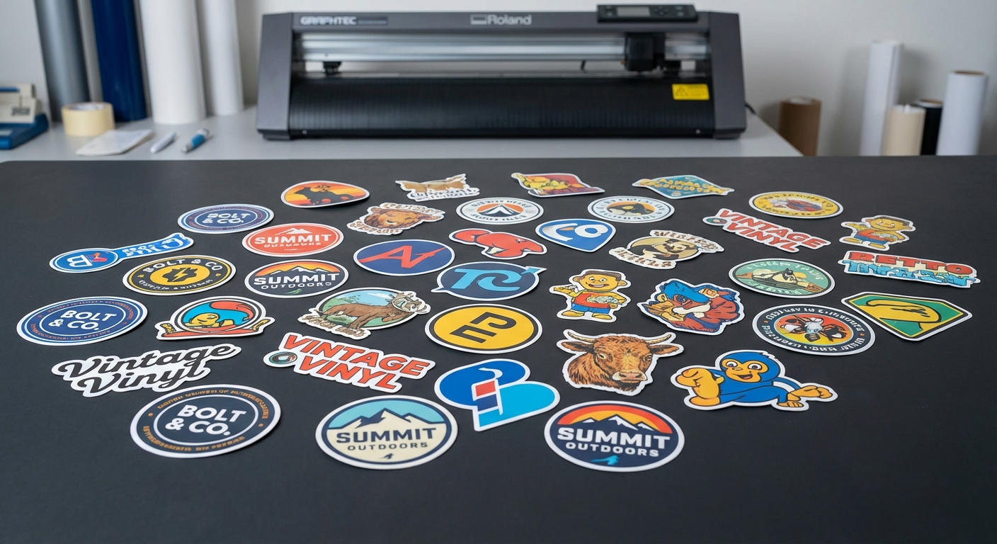 Custom die-cut vinyl stickers in various designs